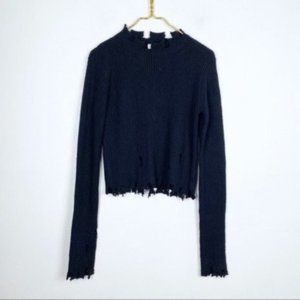 Wild Flower LF Distressed Cropped Black Sweater